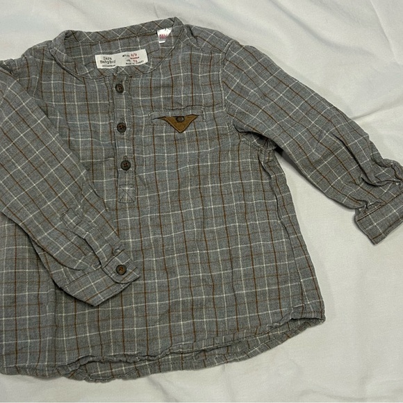Zara Other - Zara Kids Gray and Brown Plaid Button Down Shirt